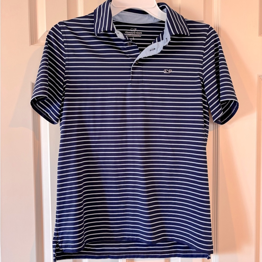 Boys large (youth 14-16) navy & light blue polo, performance by Vineyard Vines